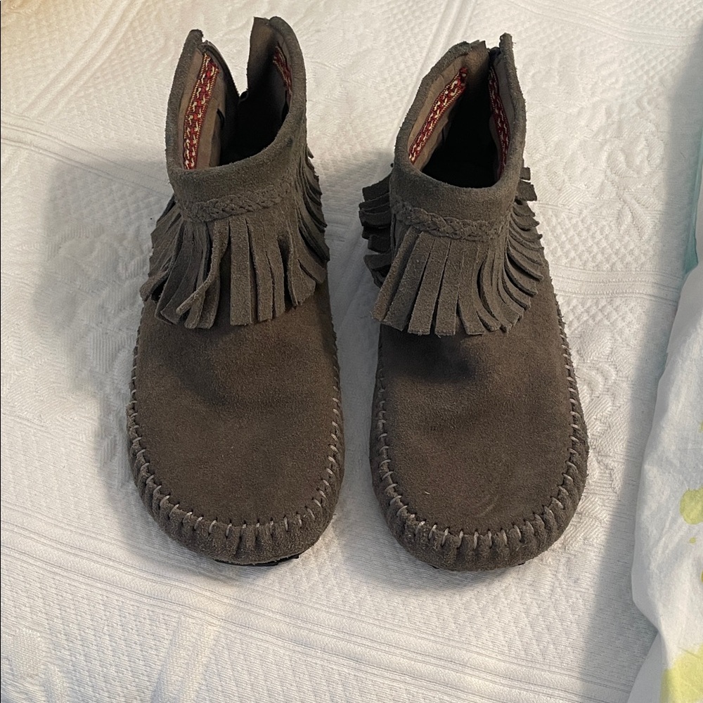 Aldo Gray Suede Moccasins with Fringe